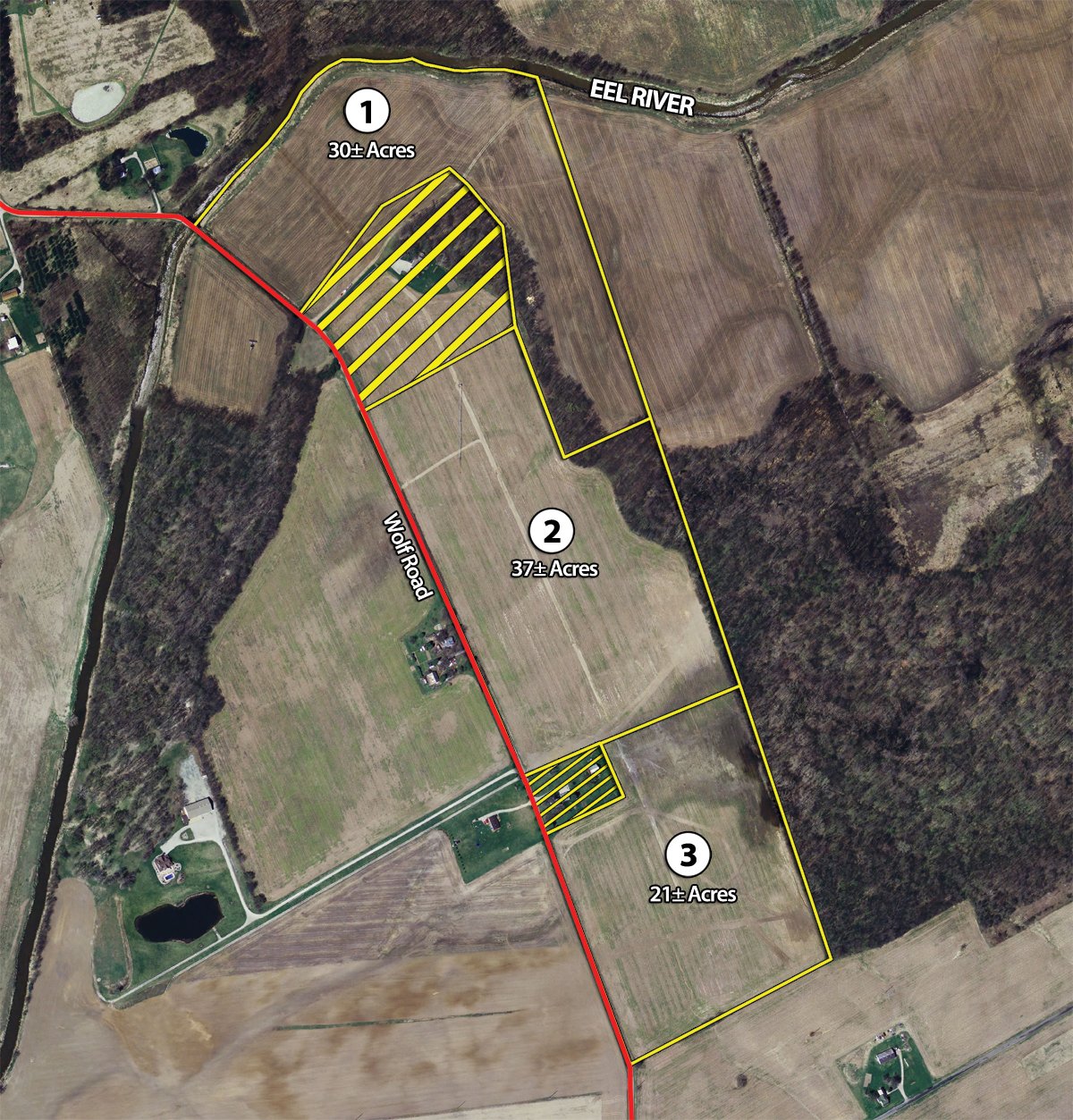Tract map - 88+/- Acres Offered in 3 Tracts